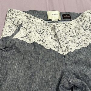 Anthropologie Elevenses The Brighton Lace and Linen Pants